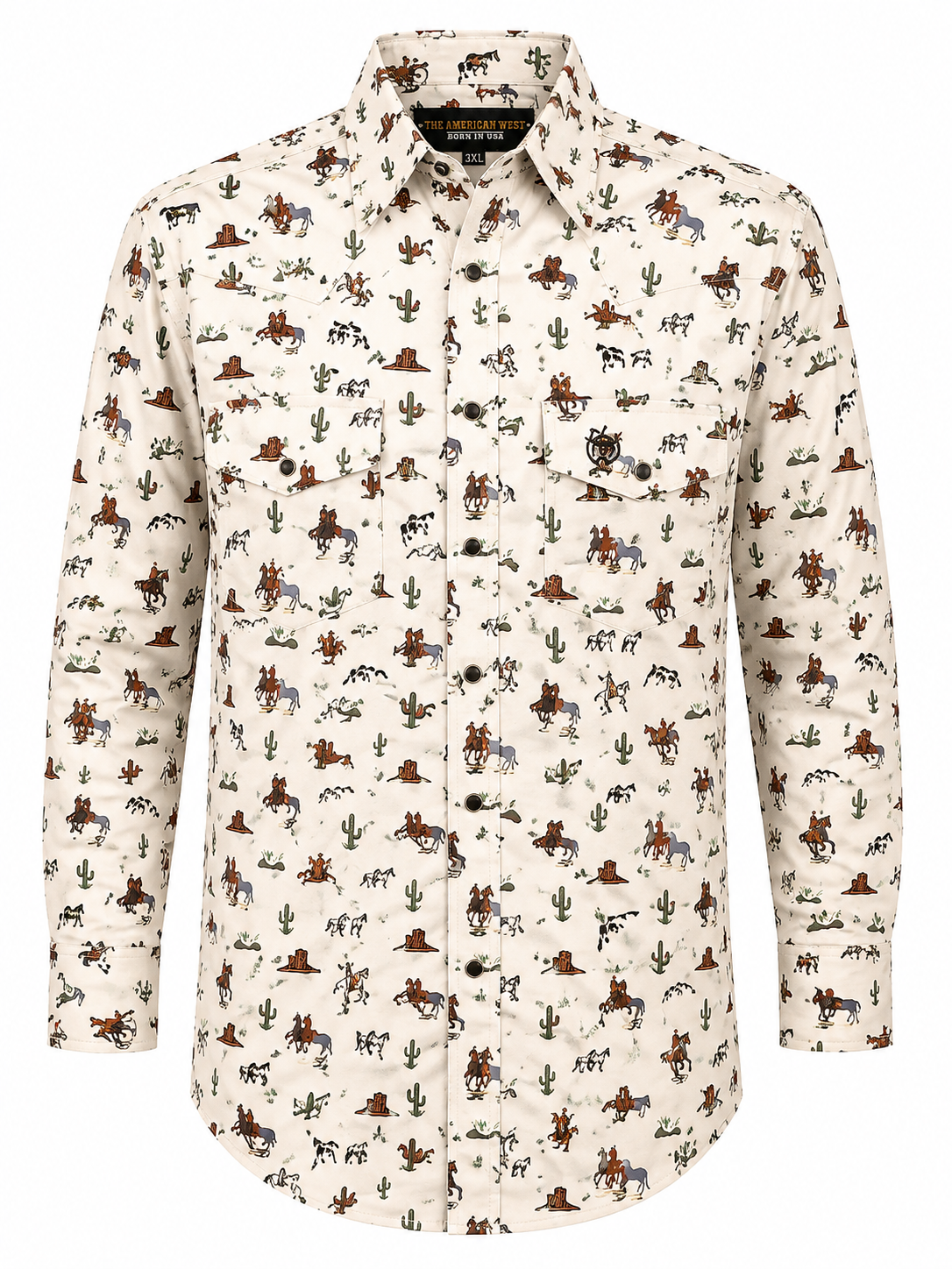 Women's Cream Cowboy Print Full Sleeve Western Shirt – The American West The American West