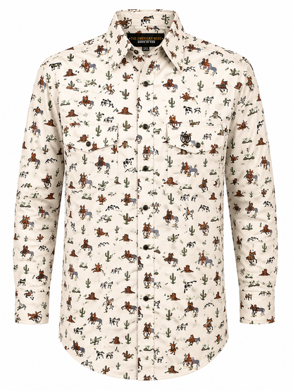 Women's Cream Cowboy Print Full Sleeve Western Shirt – The American West The American West