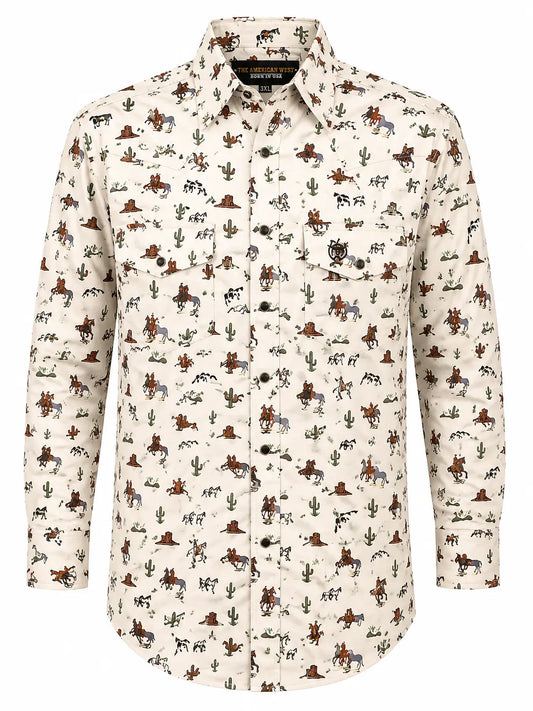 Women's Cream Cowboy Print Full Sleeve Western Shirt – The American West The American West