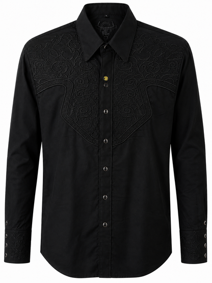 Men's Black Tonal Embroidered Long Sleeve Western Shirt The American West