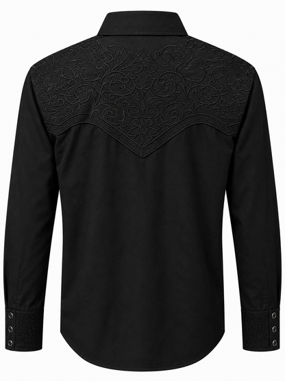Men's Black Tonal Embroidered Long Sleeve Western Shirt The American West