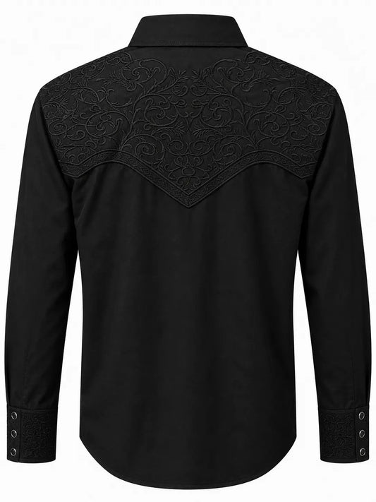 Men's Black Tonal Embroidered Long Sleeve Western Shirt The American West