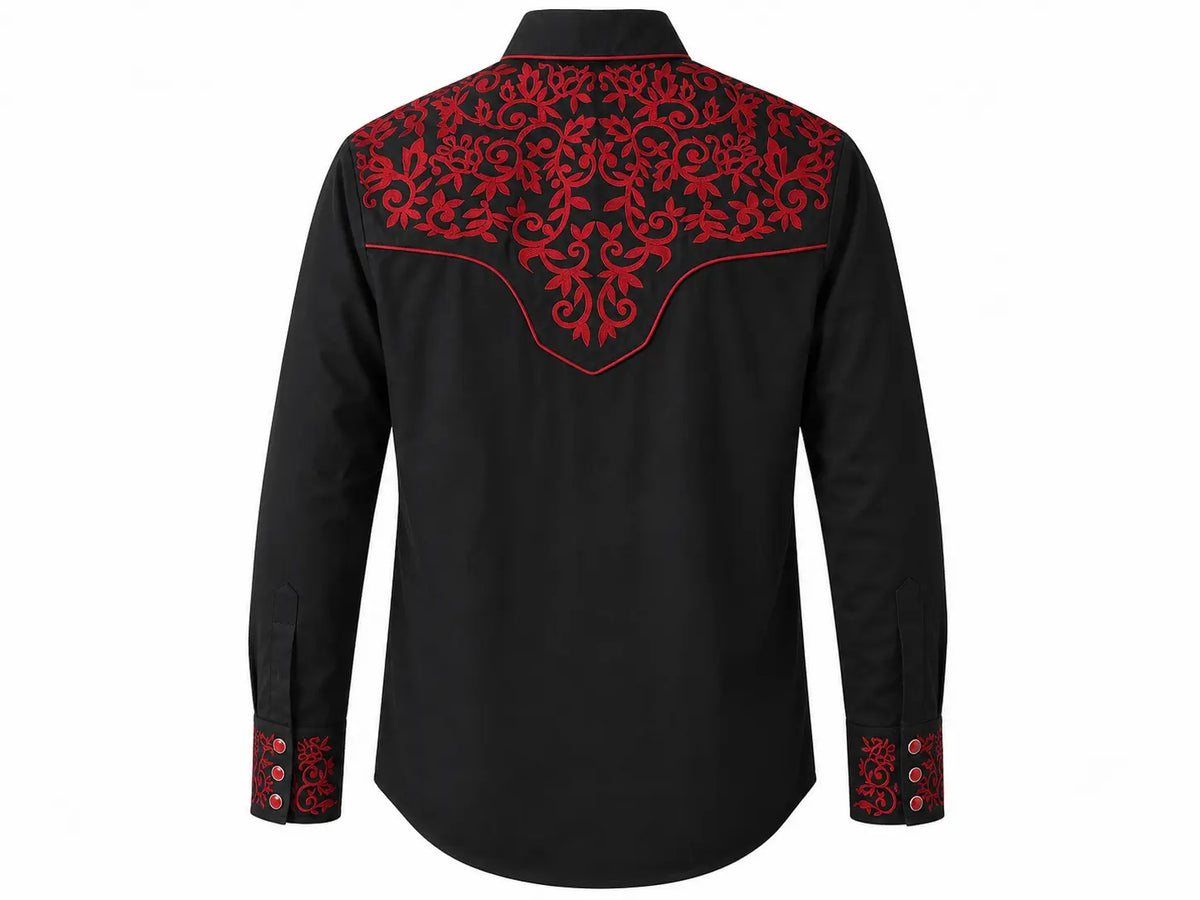 Men’s Black & Red Embroidered Western Shirt Last Rodeo Western Wear & Hat Bar