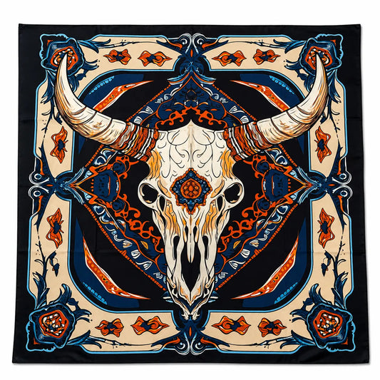 Navy Longhorn Silk Western Scarf Last Rodeo