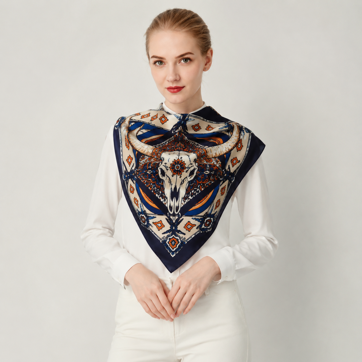 Navy Longhorn Silk Western Scarf Last Rodeo