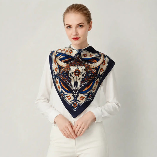 Navy Longhorn Silk Western Scarf Last Rodeo
