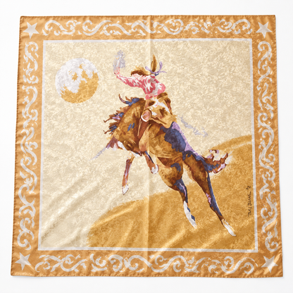 Gold Bucking Bronco Silk Western Scarf Last Rodeo