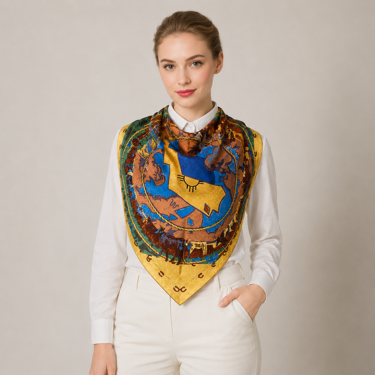 Gold Ranch Lasso Silk Western Scarf Last Rodeo