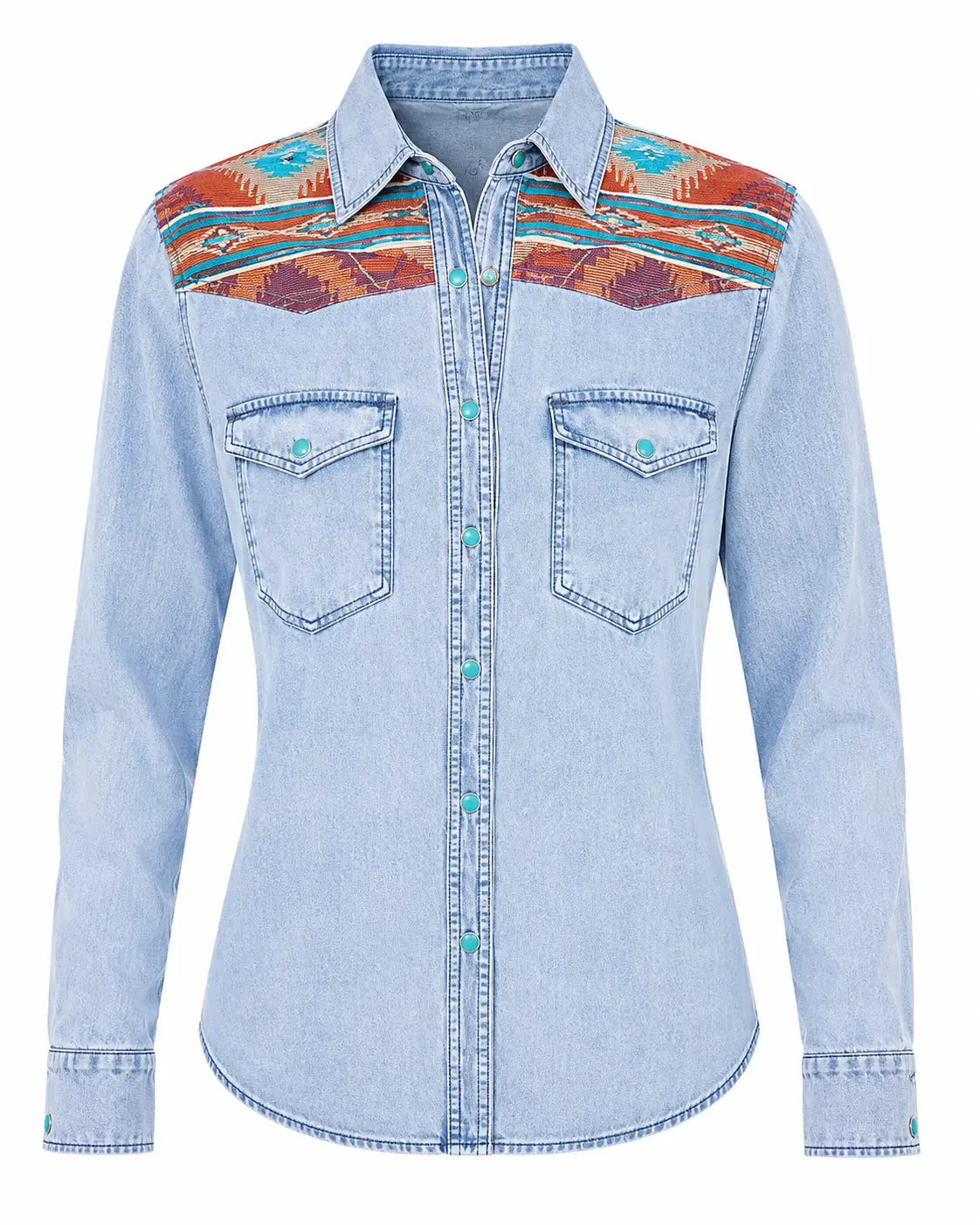 Women’s Western Aztec Denim Snap Shirt Last Rodeo Western Wear & Hat Bar