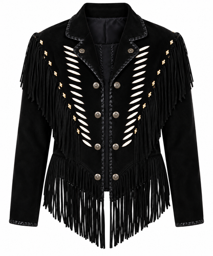 Women’s Black Cowhide Suede Fringe Western Jacket Liberty Wear Apparel