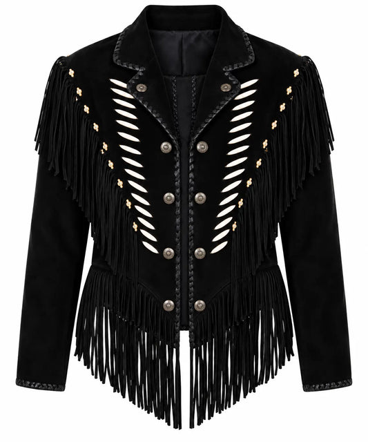 Women’s Black Cowhide Suede Fringe Western Jacket Liberty Wear Apparel