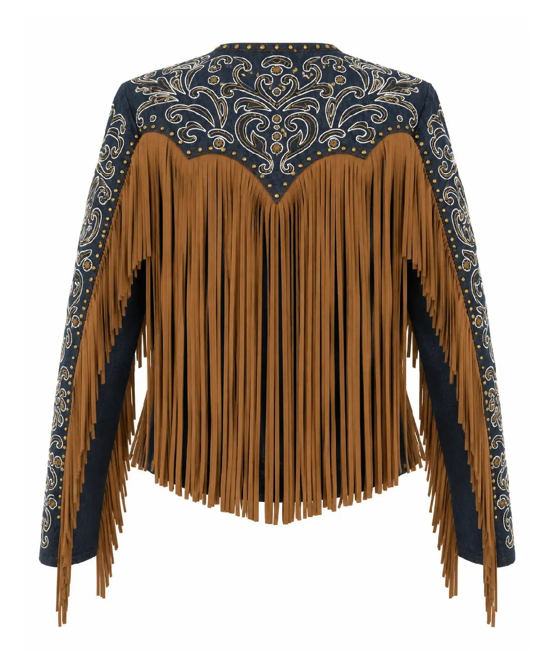 Scully Denim & Suede Fringe Jacket with Embroidery and Studs Last Rodeo Western Wear & Hat Bar