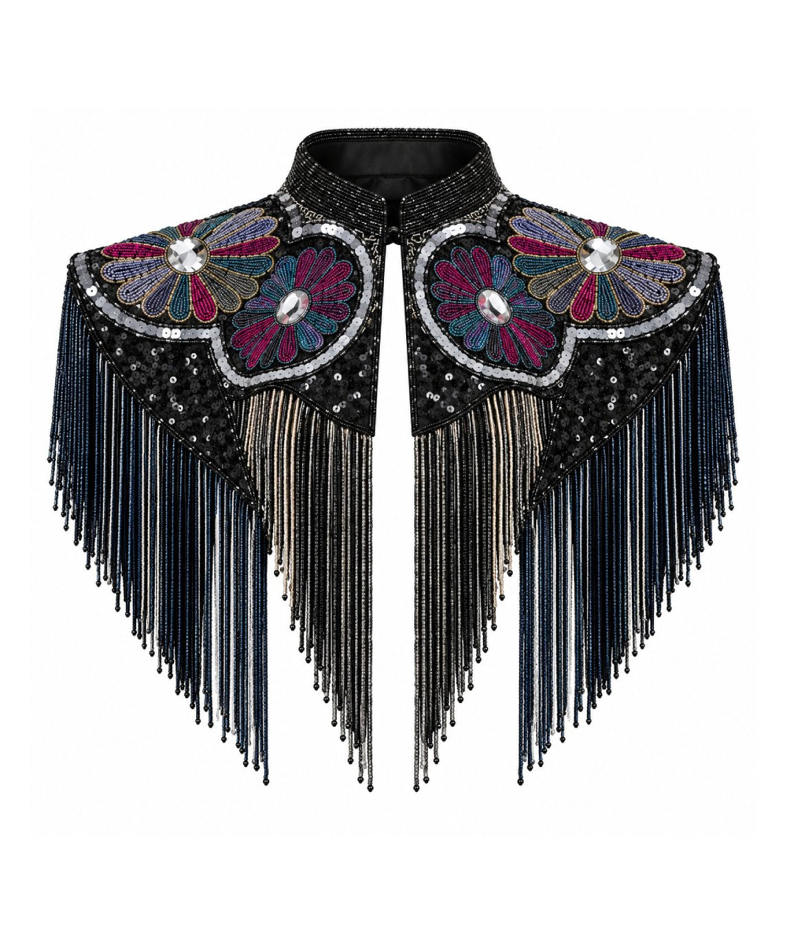 Women’s Black Beaded Floral Fringe Western Cape Western Fashion