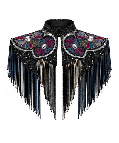 Women’s Black Beaded Floral Fringe Western Cape Western Fashion