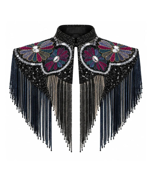 Women’s Black Beaded Floral Fringe Western Cape Western Fashion