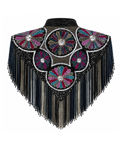 Women’s Black Beaded Floral Fringe Western Cape Western Fashion