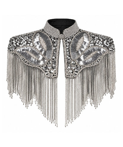 Women’s Silver Sequin Beaded Fringe Western Cape Western Fashion