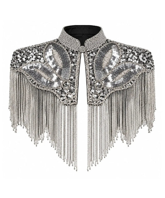 Women’s Silver Sequin Beaded Fringe Western Cape Western Fashion