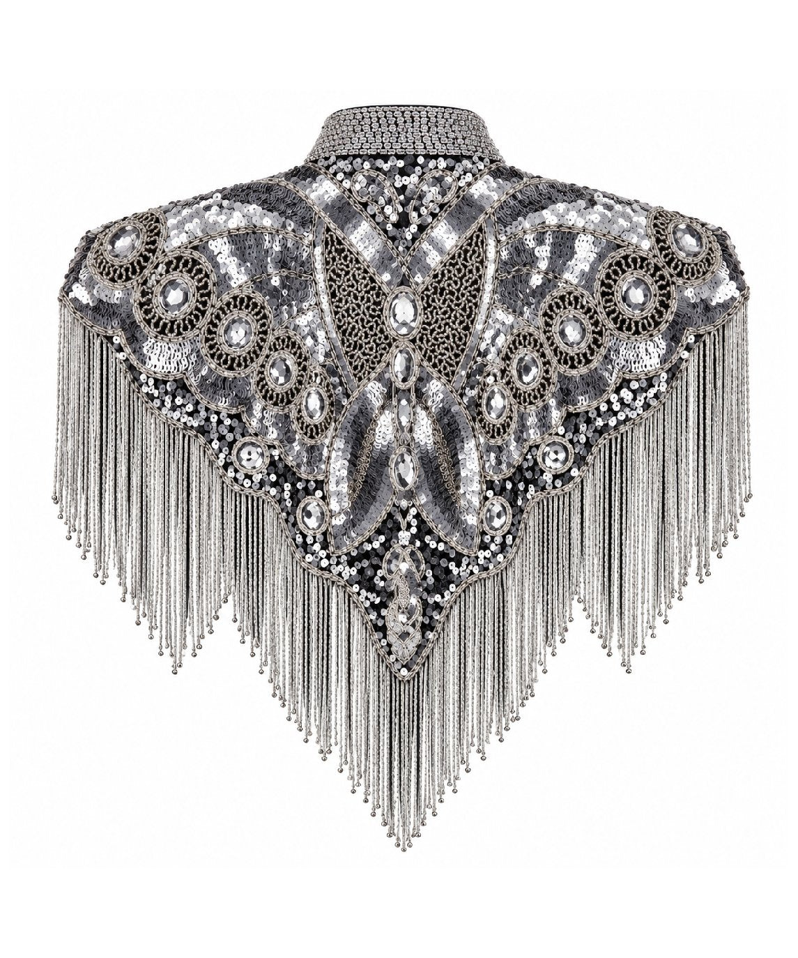 Women’s Silver Sequin Beaded Fringe Western Cape Western Fashion