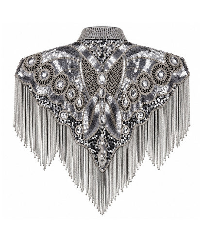 Women’s Silver Sequin Beaded Fringe Western Cape Western Fashion