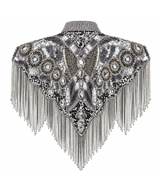 Women’s Silver Sequin Beaded Fringe Western Cape Western Fashion