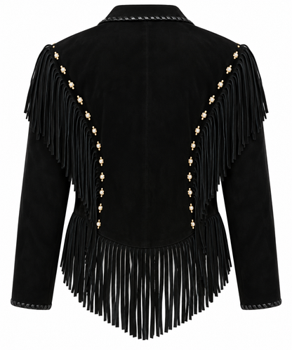 Women’s Black Cowhide Suede Fringe Western Jacket Liberty Wear Apparel