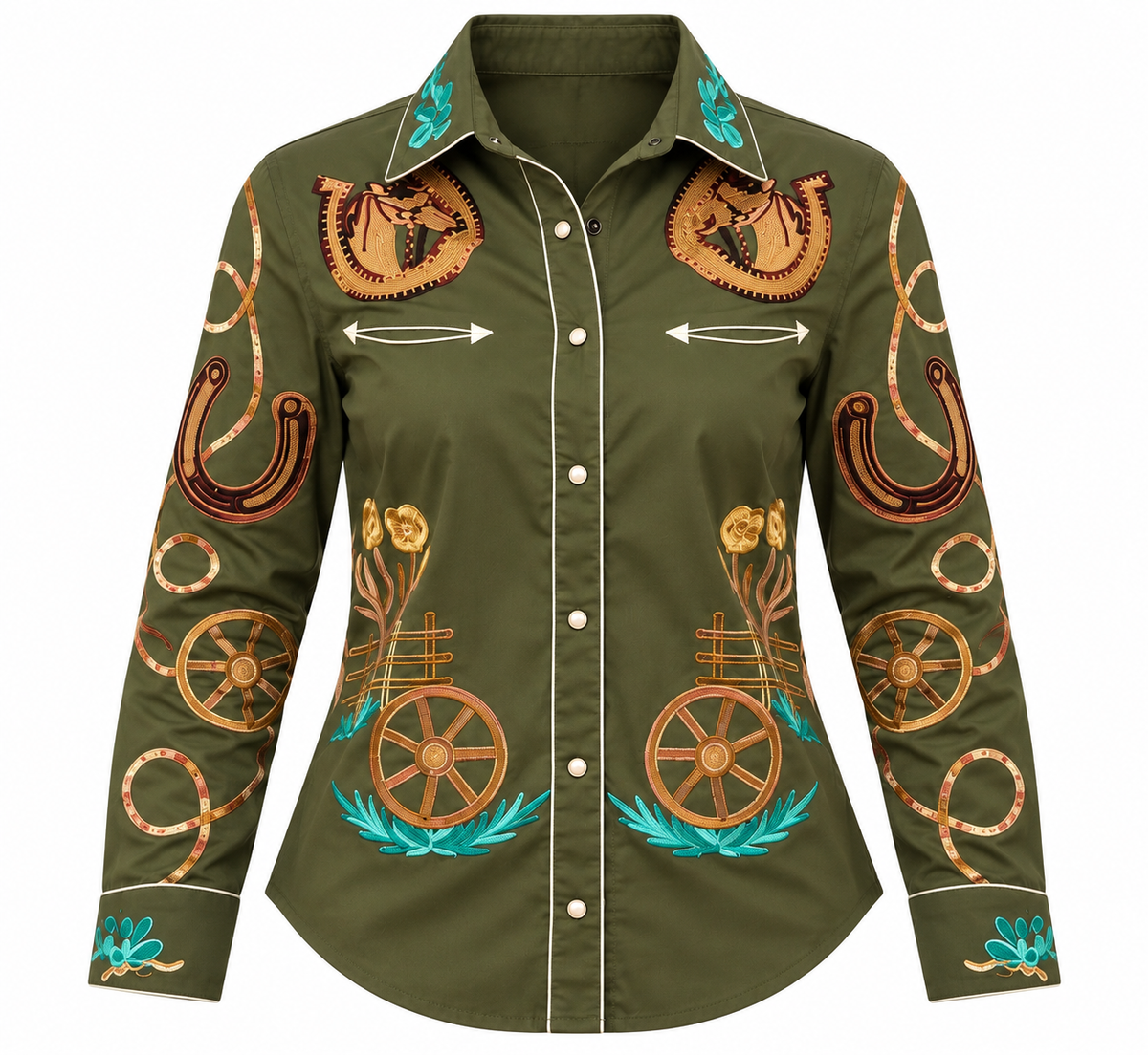 American Darling Women’s Embroidered Rodeo Western Shirt – Olive Green | 100% Cotton