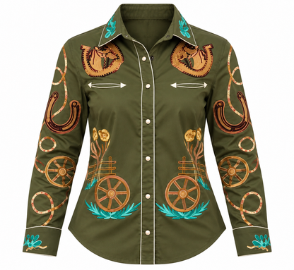 American Darling Women’s Embroidered Rodeo Western Shirt – Olive Green | 100% Cotton