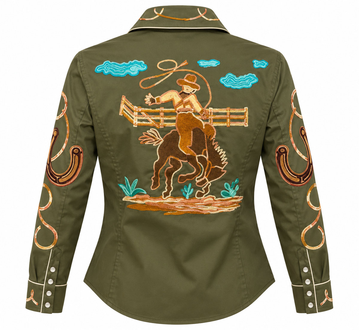 American Darling Women’s Embroidered Rodeo Western Shirt – Olive Green | 100% Cotton