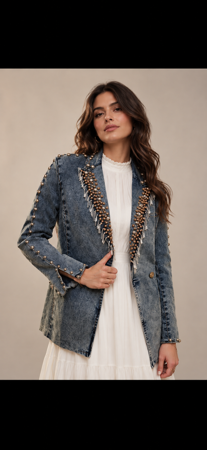 Women’s Western Rhinestone & Studded Denim Jacket Last Rodeo Western Wear & Hat Bar