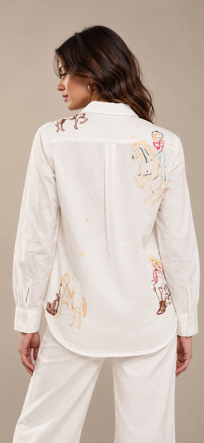 Women’s White Embroidered Western Cowgirl Button-Up Shirt Blue B