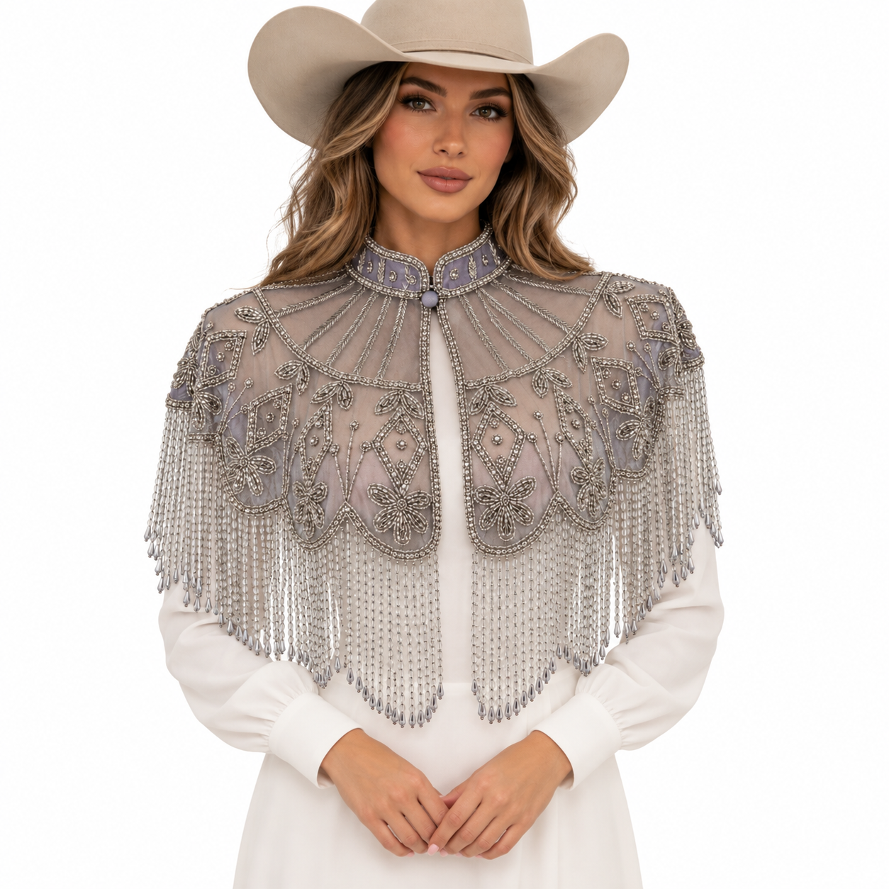 Women’s Silver Beaded Fringe Western Cape Western Fashion
