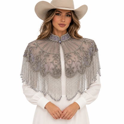 Women’s Silver Beaded Fringe Western Cape Western Fashion