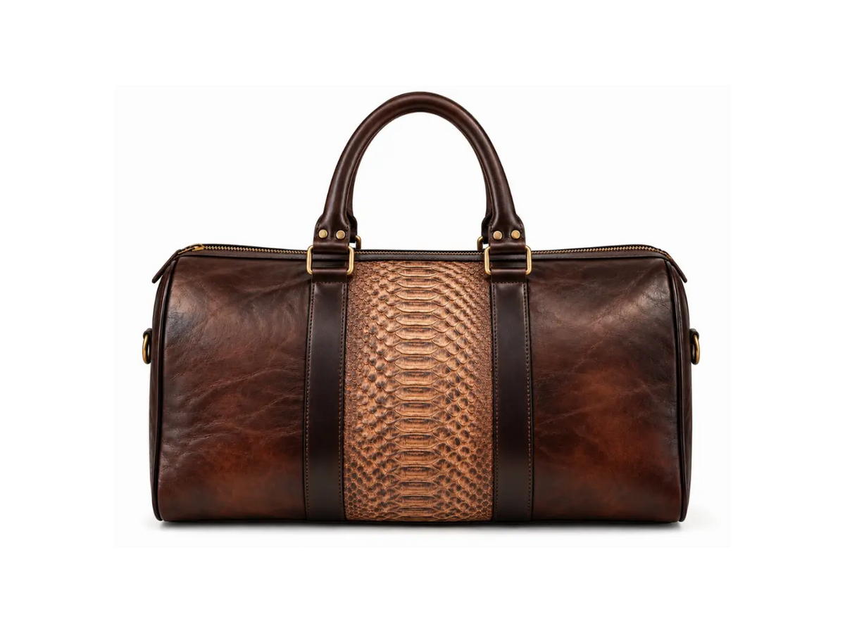 Brown Python Leather Western Duffle Bag – Antique Brass Hardware Last Rodeo Western Wear & Hat Bar