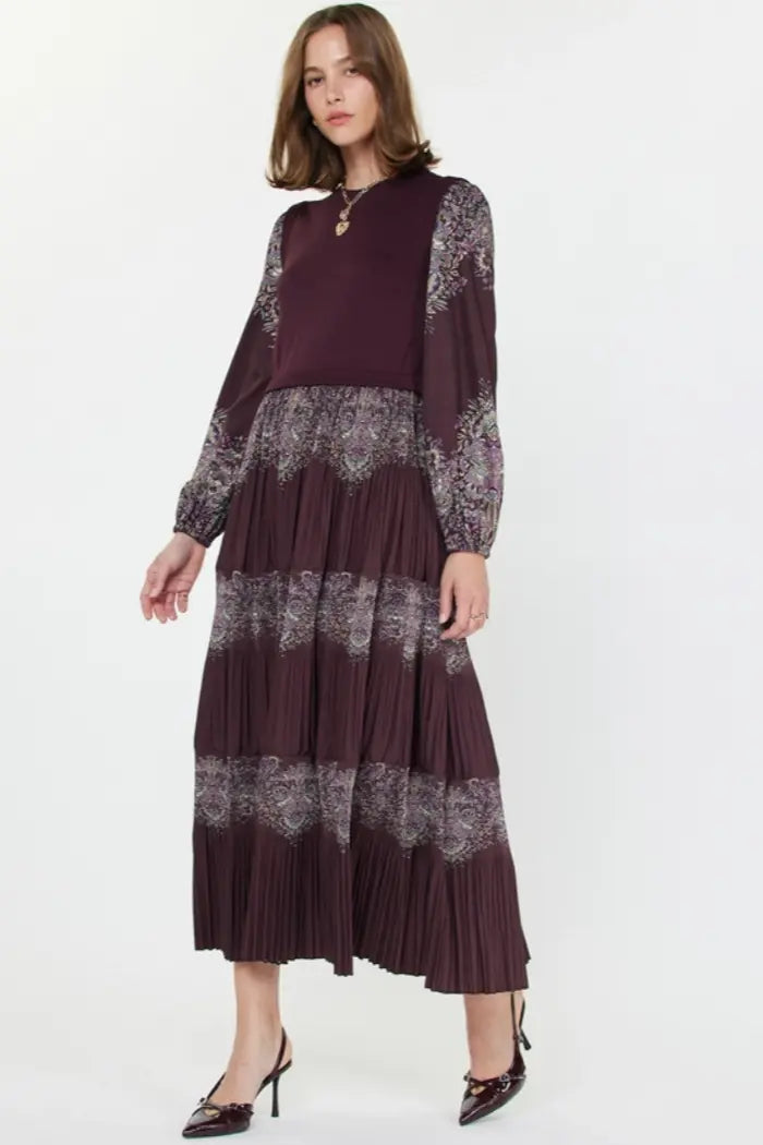 Burgundy Floral Pleated Maxi Dress – Elegant Western Style Last Rodeo Western Wear & Hat Bar