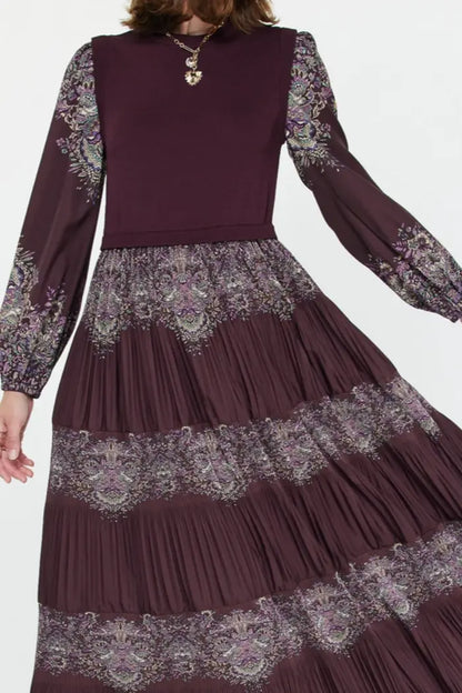 Burgundy Floral Pleated Maxi Dress – Elegant Western Style Last Rodeo Western Wear & Hat Bar