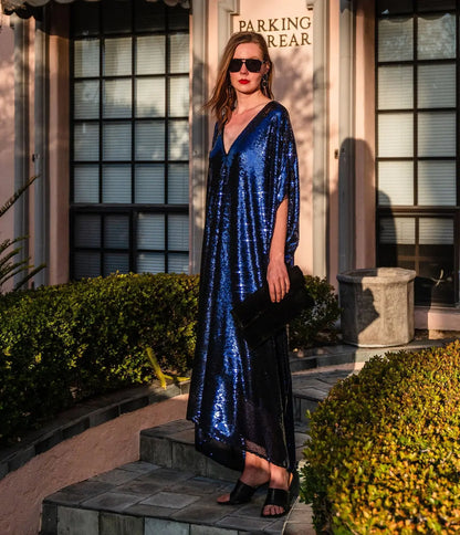 Midnight Sapphire Sequin Caftan – Elegant Evening Statement Dress Last Rodeo Western Wear & Hat Bar