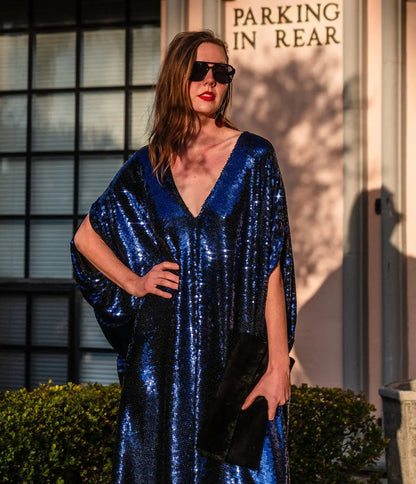Midnight Sapphire Sequin Caftan – Elegant Evening Statement Dress Last Rodeo Western Wear & Hat Bar