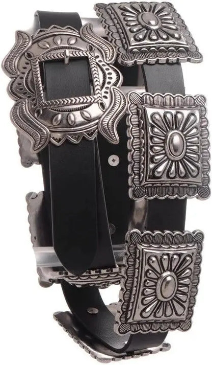 Black Leather Concho Belt – Southwestern Cowboy Belt Last Rodeo Western Wear & Hat Bar