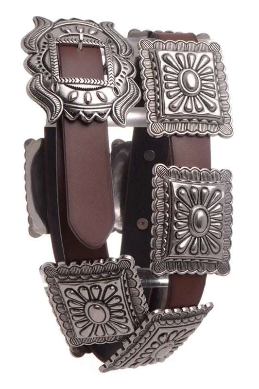 Western Brown Genuine Leather Concho Belt Last Rodeo Western Wear & Hat Bar