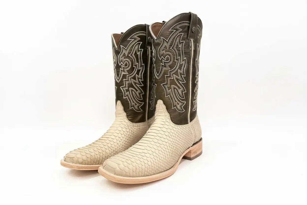 Men’s Desert King Exotic Python Cowboy Boots – Natural Scale Square Toe Last Rodeo Western Wear & Hat Bar