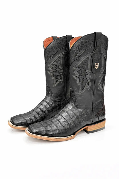 Men’s Black Exotic Croc Square Toe Cowboy Boots – Premium Western Style Last Rodeo Western Wear & Hat Bar