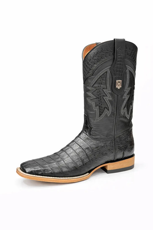 Men’s Black Exotic Croc Square Toe Cowboy Boots – Premium Western Style Last Rodeo Western Wear & Hat Bar