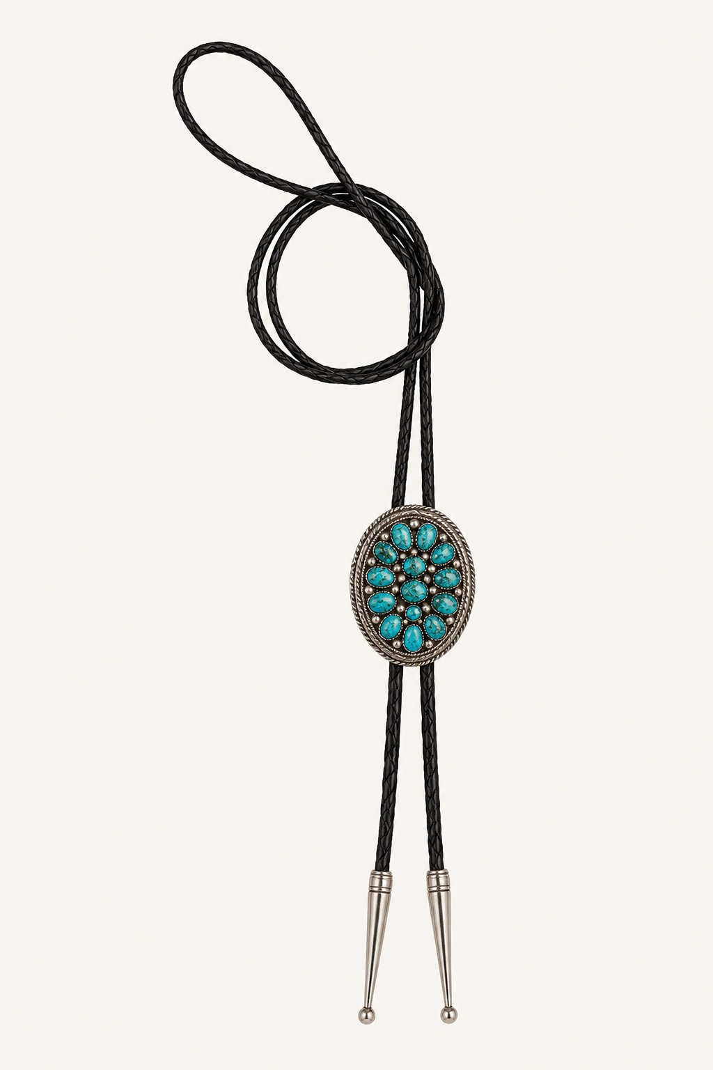 Native American Sterling Silver Turquoise Cluster Bolo Tie – Signed DN