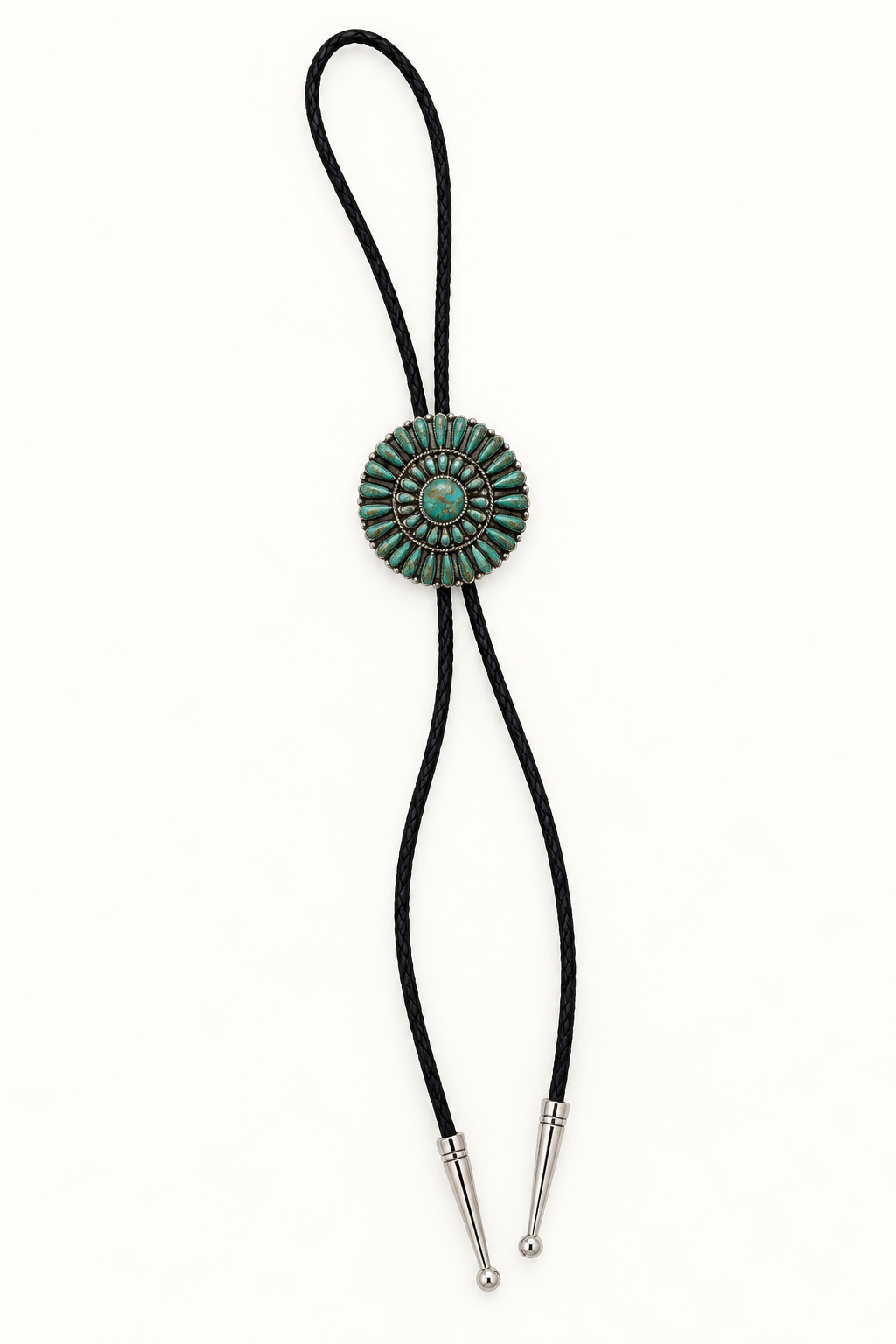 Native American Sterling Silver Turquoise Petit Point Cluster Bolo Tie