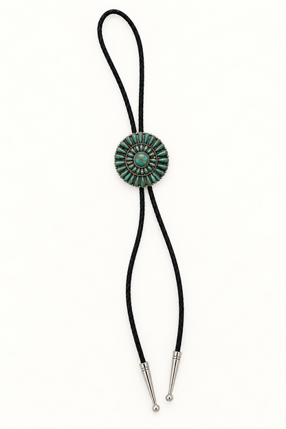 Native American Sterling Silver Turquoise Petit Point Cluster Bolo Tie