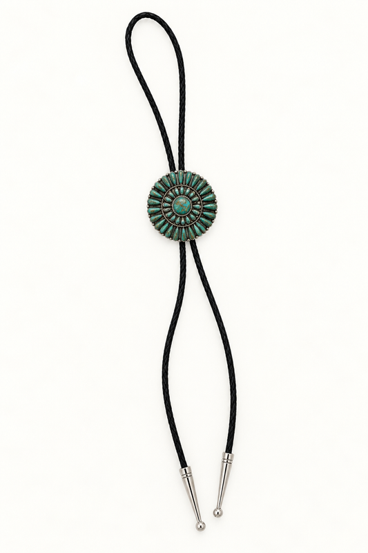 Native American Sterling Silver Turquoise Petit Point Cluster Bolo Tie