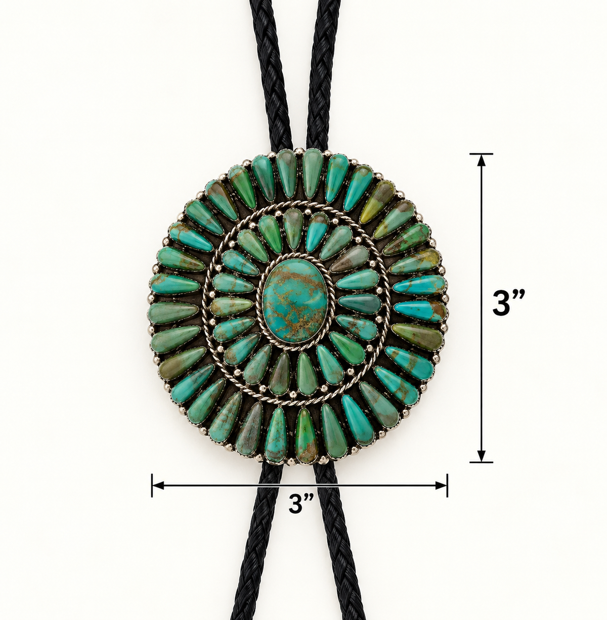Native American Sterling Silver Turquoise Petit Point Cluster Bolo Tie