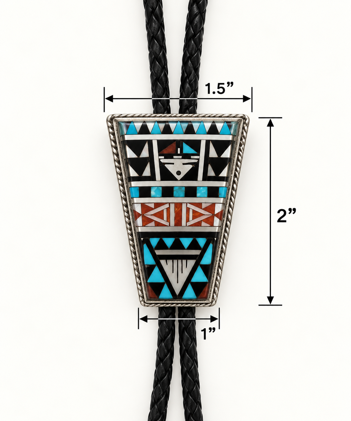 Zuni sterling silver turquoise multi-stone inlay bolo tie, alternate view