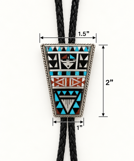 Zuni Native American Sterling Silver Turquoise Multi-Stone Inlay Bolo Tie